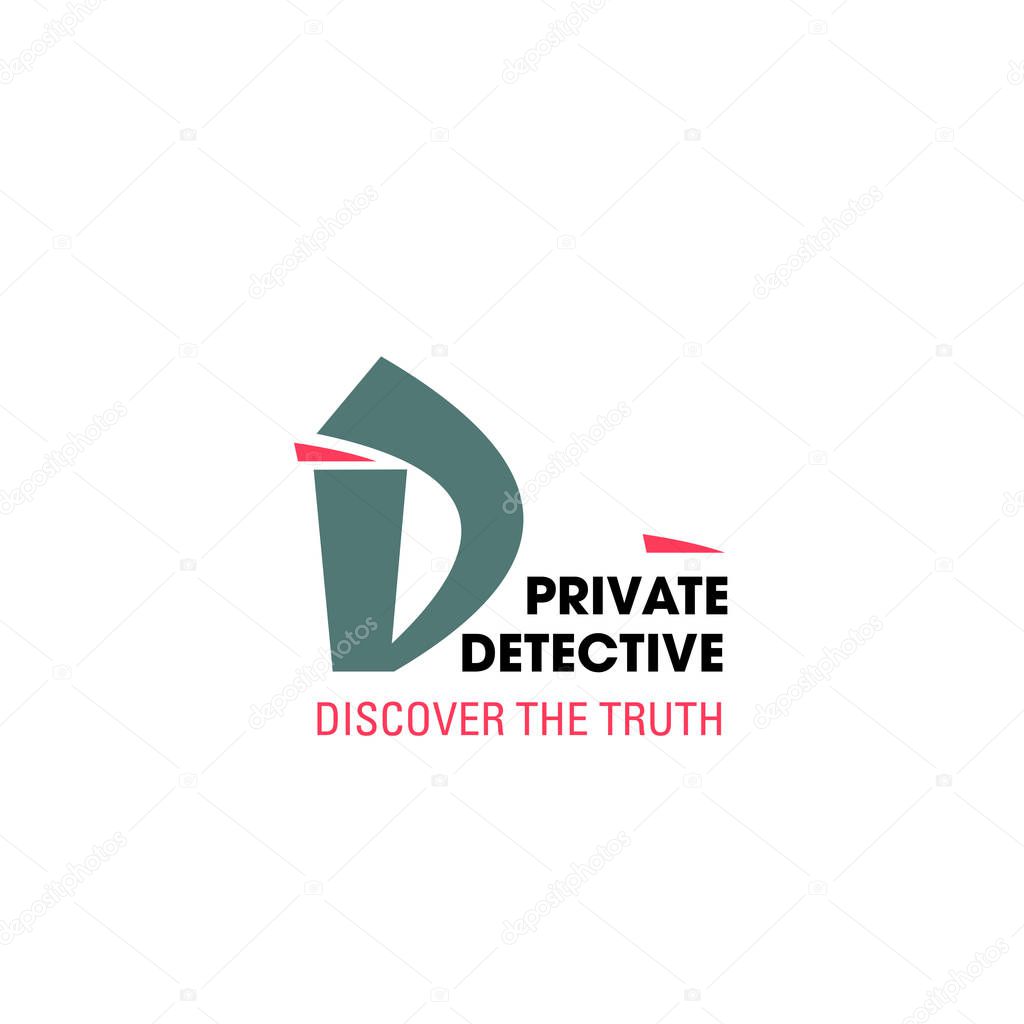 Letter D icon for detective agency or police investigation and private investigator service. Vector secret symbol of letter D for spy agent company or criminal files inspector department