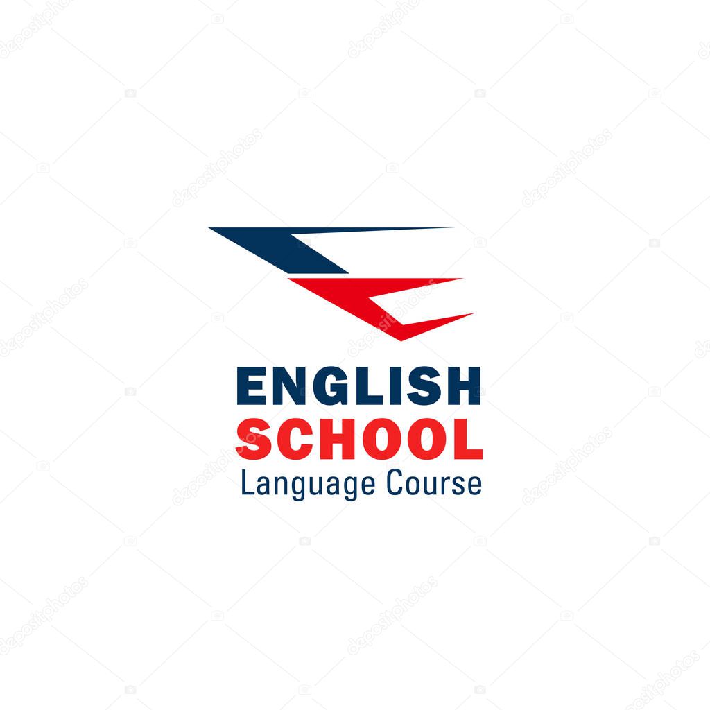 Letter E icon for English language school or foreign languages study university. Vector British flag color symbol of letter E for premium education courses and international college design