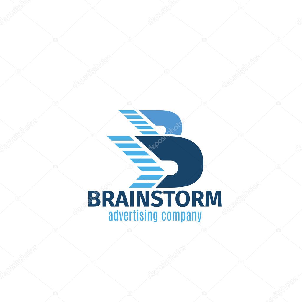 Letter B icon for advertising agency or marketing and media group design. Vector brainstorm arrow symbol of letter B for digital media technology or marketing and internet research business company