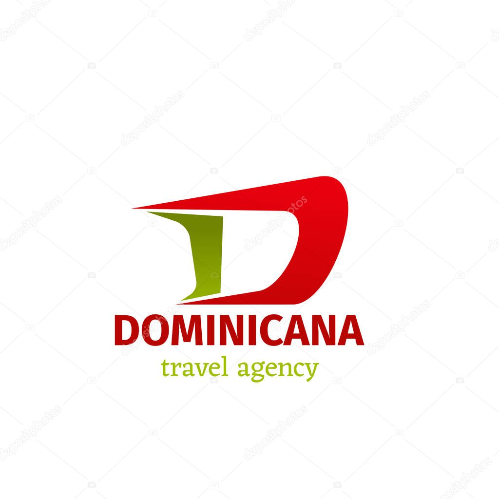 Letter d icon for travel agency or tourism service company. Vector Dominicana exotic hotel symbol of letter D for tourist cruise club and international trip adventure journey