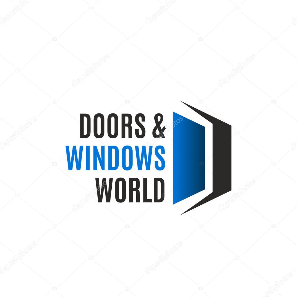 Letter D icon for house windows and doors production and installation company. Vector open window or door symbol of letter D for eco house construction concept and housing or building industry