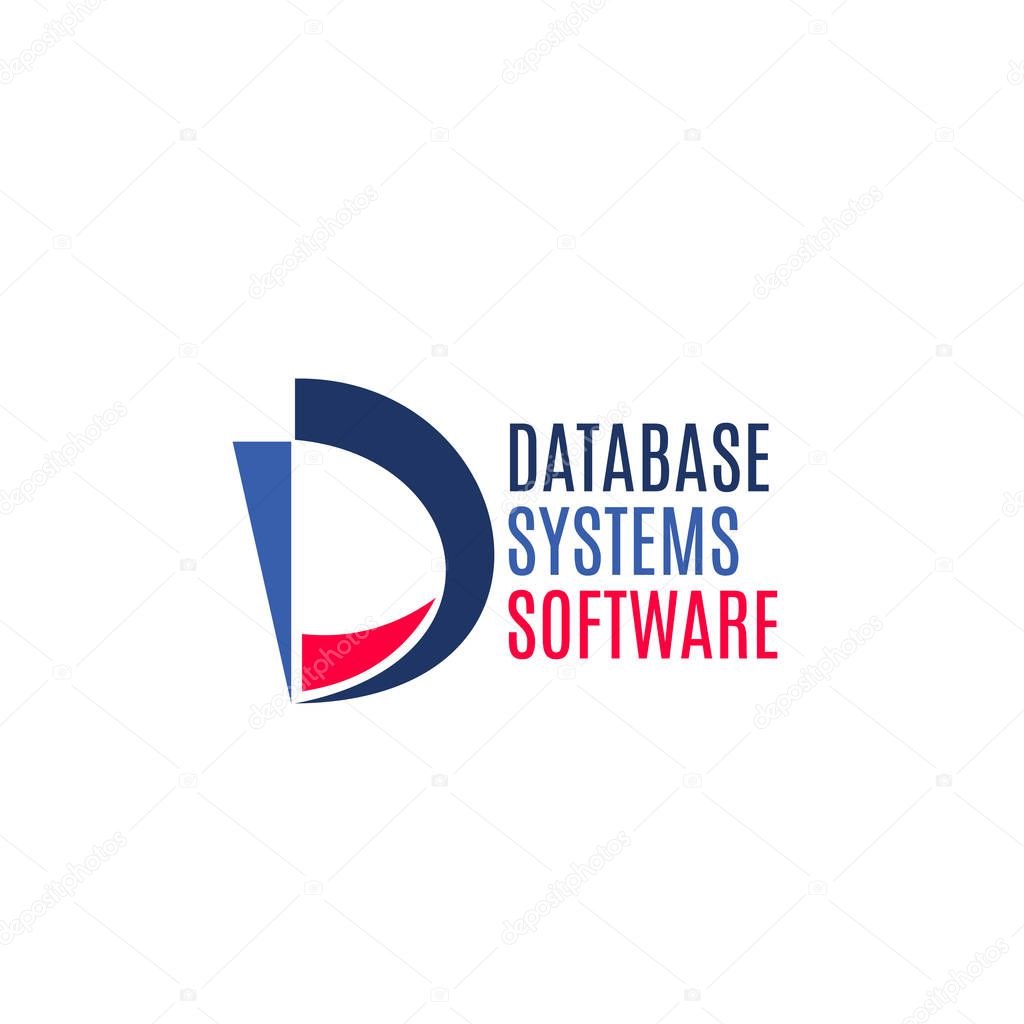 Database system software vector sign. Database, development and IT technology concept. Computer system company emblem. Vector badge for software development project, isolated on white background