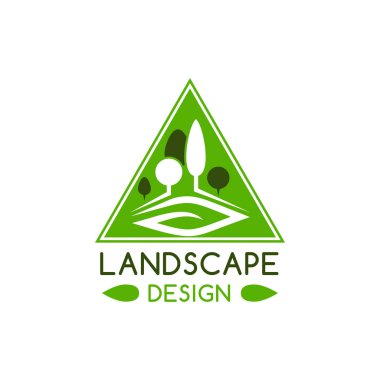 Yeşil ağaç ve yaprak ile peyzaj tasarım rozet