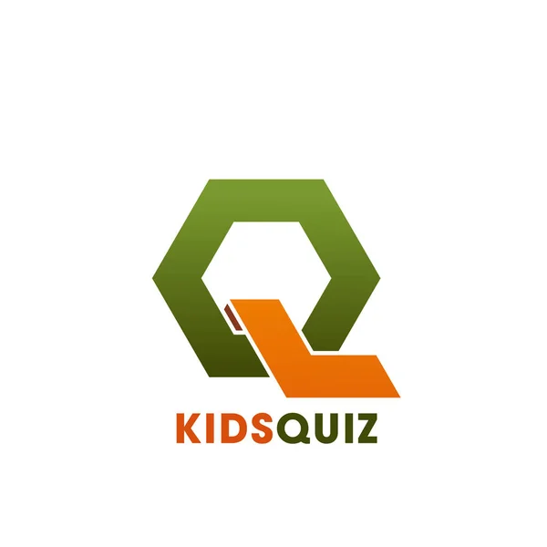 Ícone de vetor de letra Q para crianças quiz clube de educação — Vetor de Stock