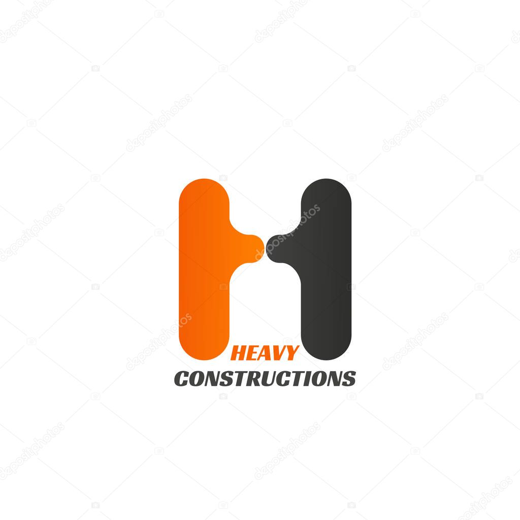 Heavy constructions vector icon isolated on white background. Concept of work with crane or transportation excavator. Vector badge for tower crane, truck and heavy construction machines sign