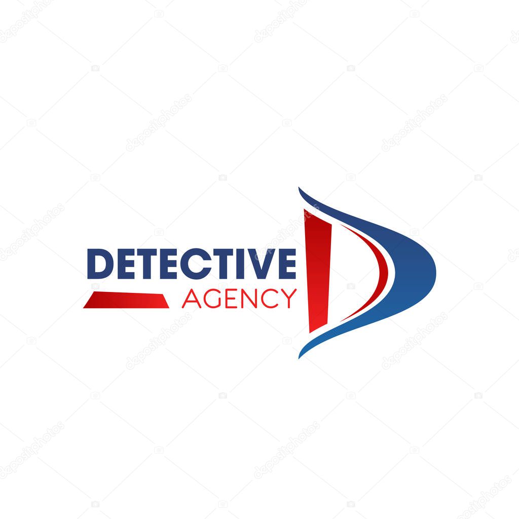 Detective agency D letter icon for investigation and police private investigator service. Vector isolated letter D for spy agent company or secret files criminal inspector department