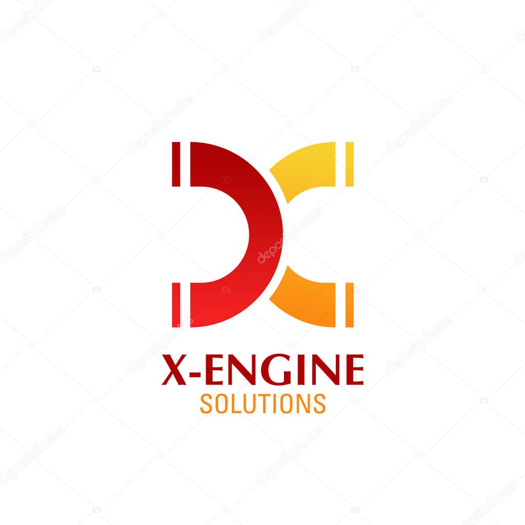 Engine solutions X letter icon for automotive industry or car technology design and industrial development. Vector isolated letter X in magnet shape for innovation solution and research agency