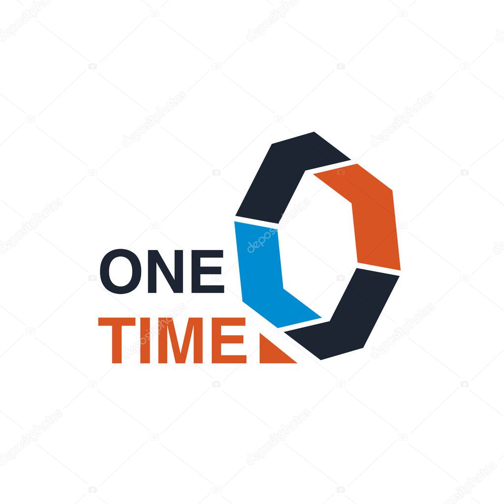 One time abstract vector sign. Creative vector badge for any company. Emblem in blue, red and black colors, isolated on white background. Symbol of time, start up project or deadline