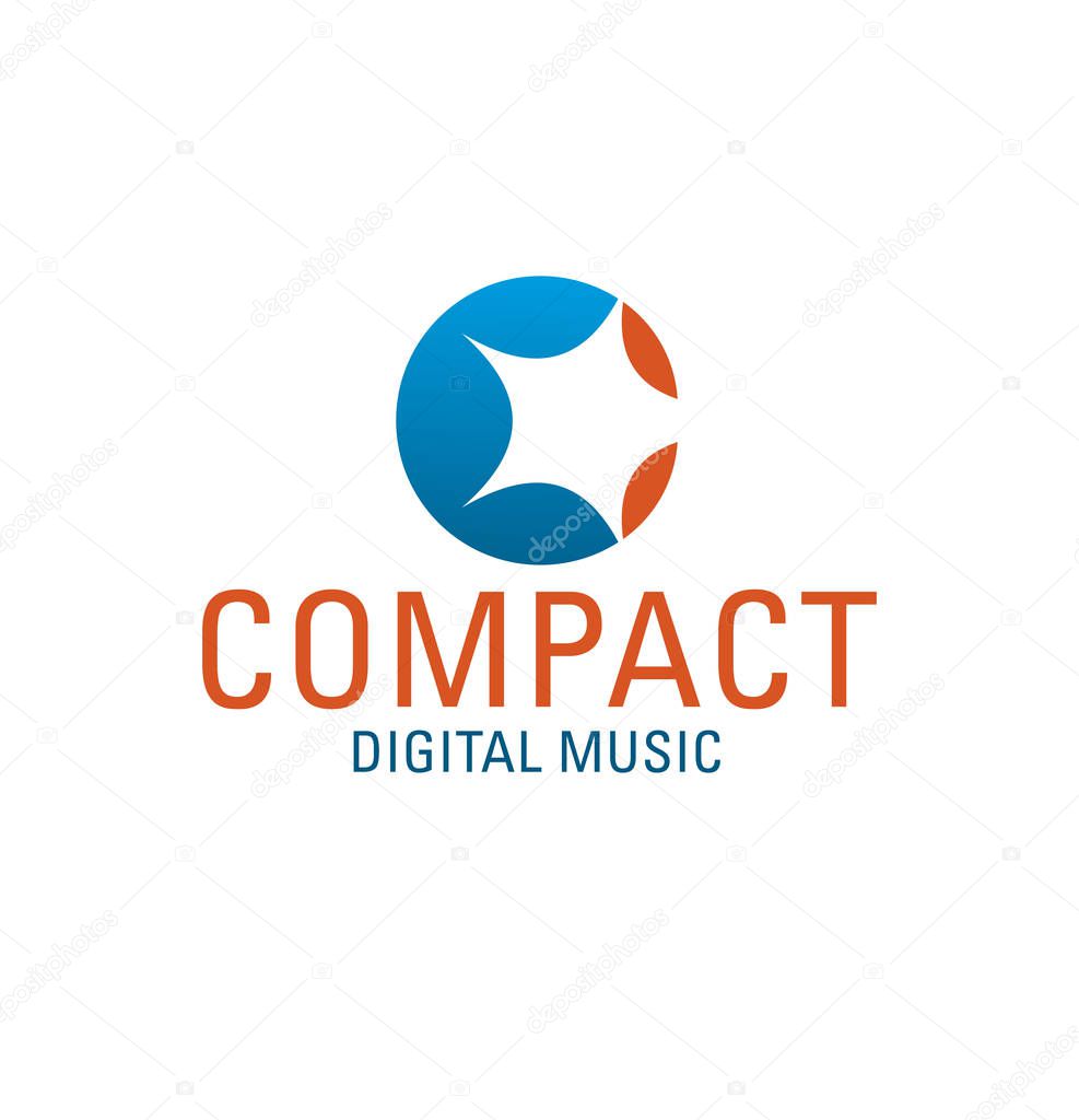 Digital music C letter icon of star and CD compact disk for music production label or online streaming audio media service. Vector letter C symbol for recording company or digital multimedia