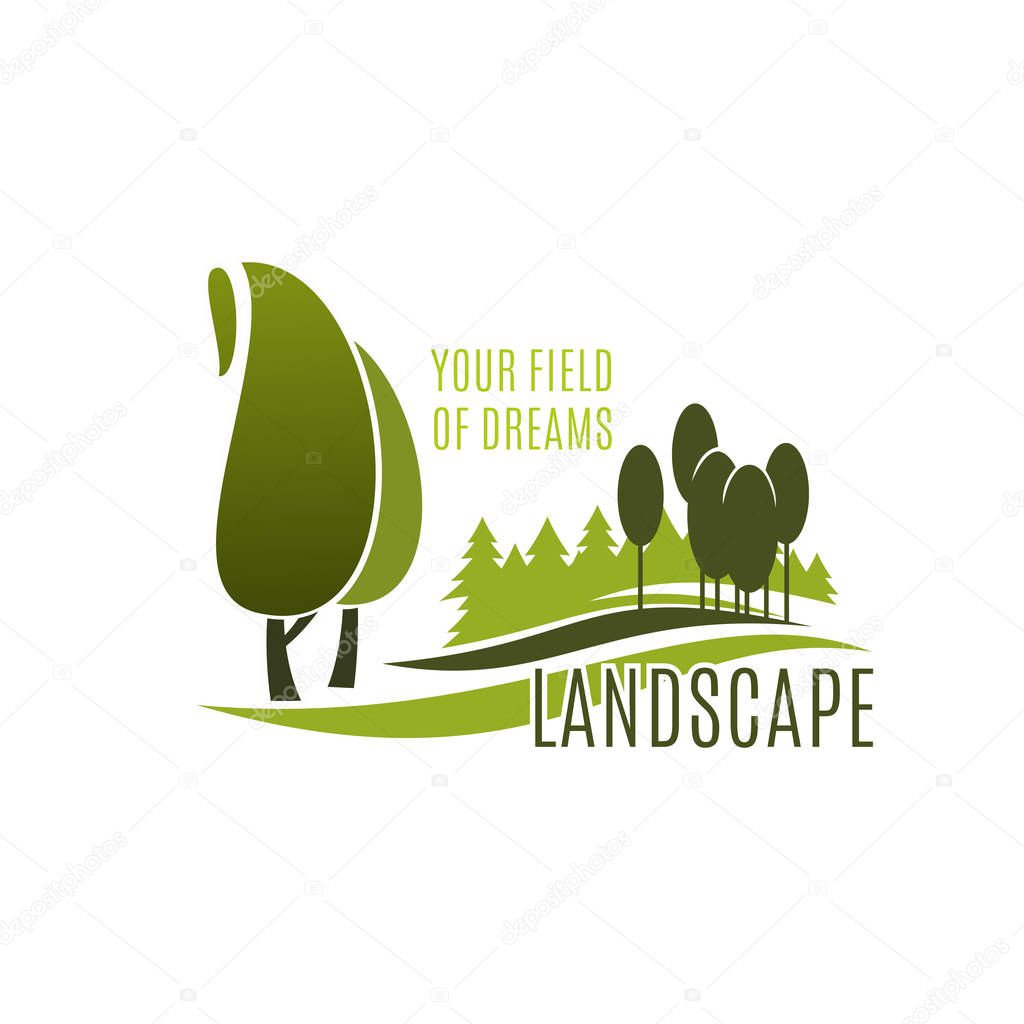 Landscape design symbol with green tree plant