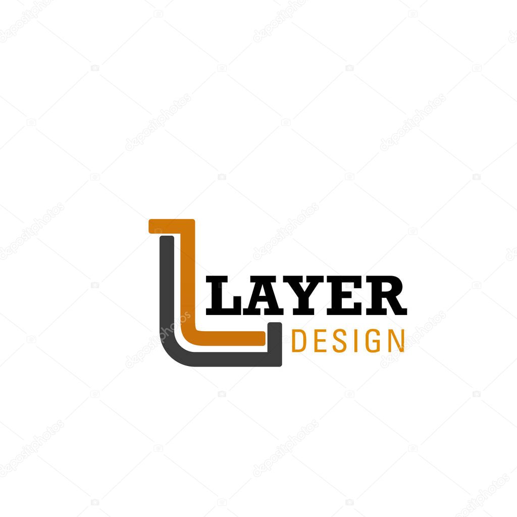Design studio or printing house L letter icon for Layer advertising agency. Vector letter D symbol for designer creative studio or printing production and architecture interior designer company
