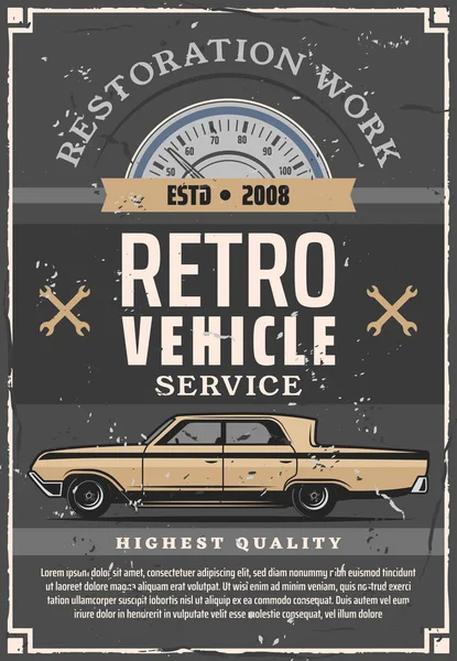 Voiture vintage et outil mécanique. Service de réparation automobile — Image vectorielle