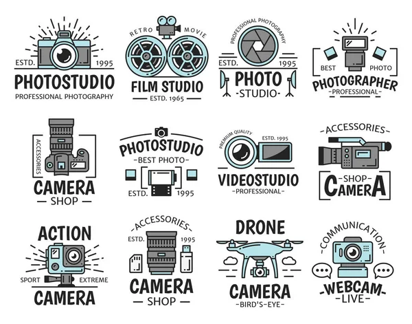 Proyector de cámara y película. Estudio de fotografía y cine — Archivo Imágenes Vectoriales