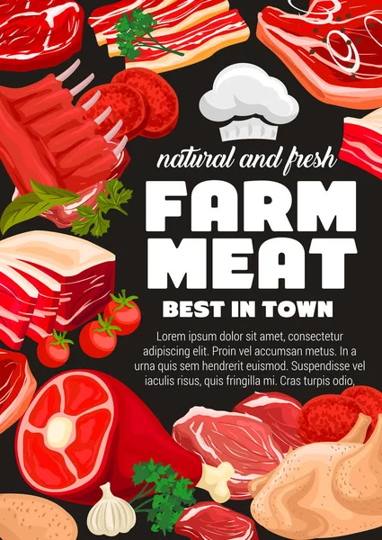 Carne de bovino e de suíno, bacon, presunto e frango — Vetor de Stock