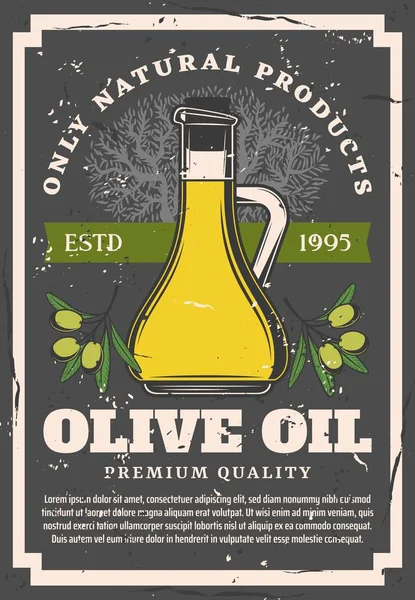 Butelka oliwy z oliwek z drzewa i zielona gałąź owoców — Wektor stockowy