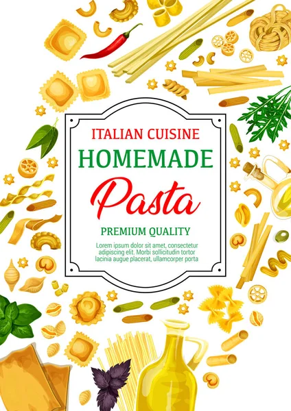 Pastas, espaguetis y macarrones con hierbas italianas — Vector de stock