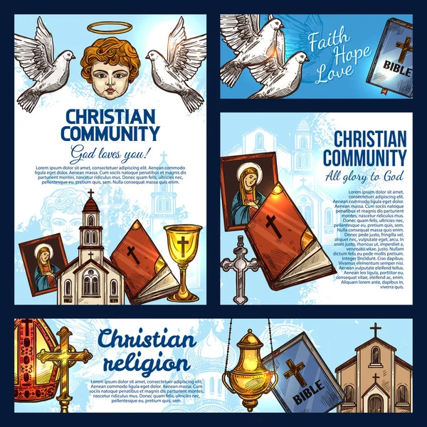 Крістіан церкви релігія, Біблія і розп'яттям хрест — стоковий вектор