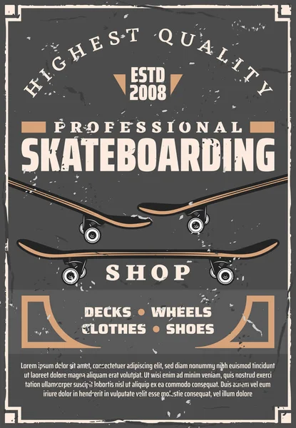 Patinetas, cubiertas y ruedas. Deporte de skate — Vector de stock