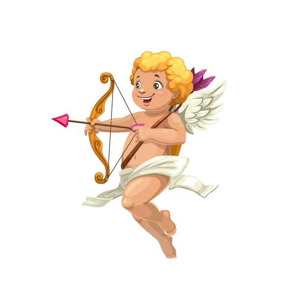 Cupid aiming with arrow and bow at love heart — Stock Vector