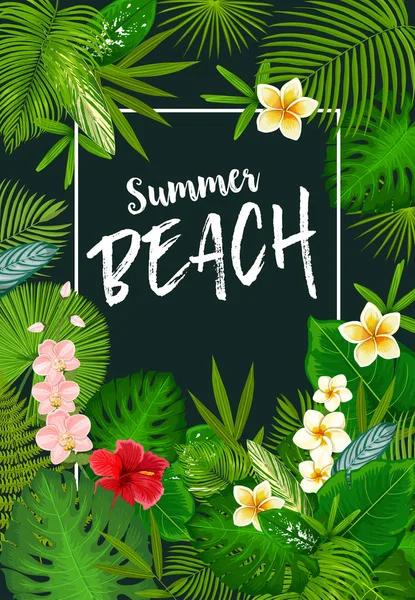 Manifesto vacanza estiva con foglie di palma tropicale — Vettoriale Stock