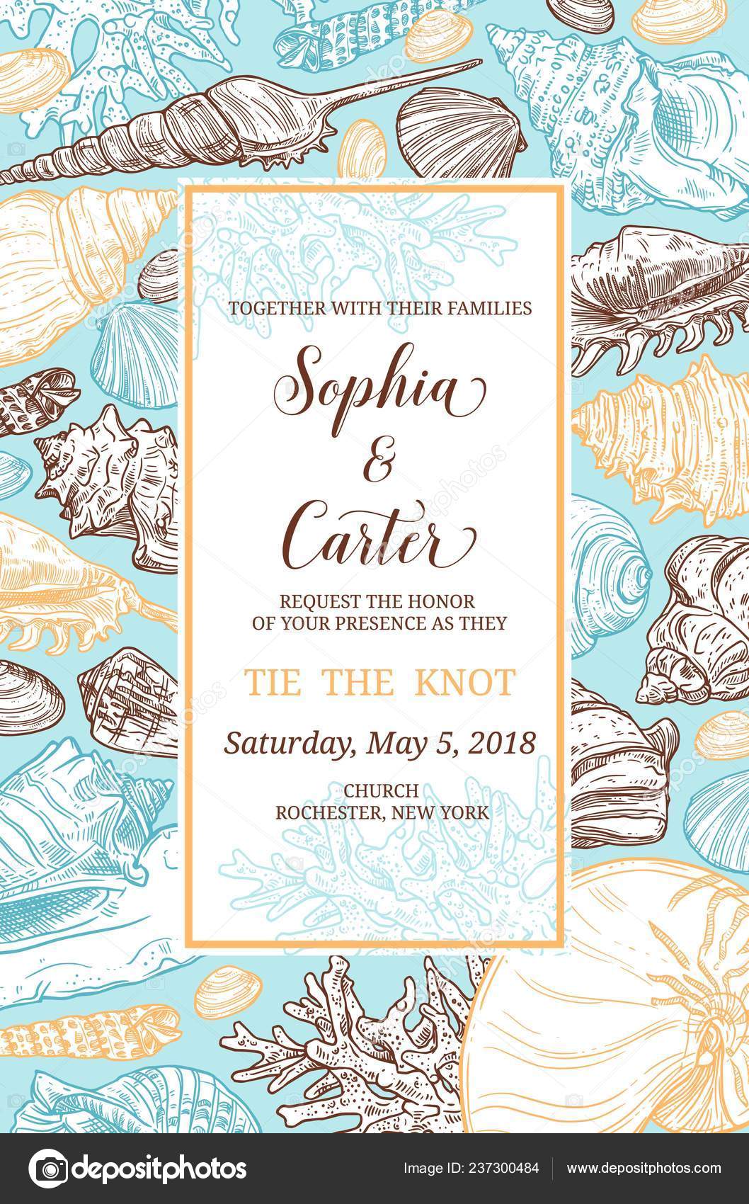 Wedding Card With Sea Shells Of Marine Molluscs Stock Vector Image By C Seamartini