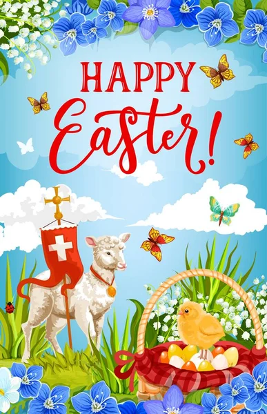 Húsvéti tojás, csaj, és Isten bárányának a kereszt — Stock Vector