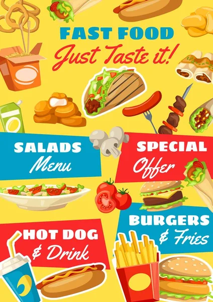 Fast food menu, vector takeaway food — Stock Vector