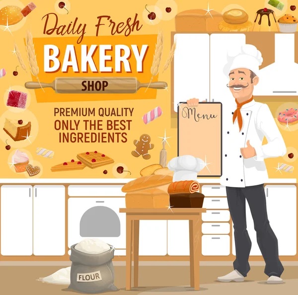 Panadería, panadería y panadería o pastelería — Vector de stock