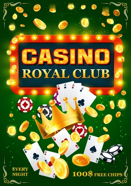 Cartões de poker Casino, fichas e moedas de ouro — Vetor de Stock
