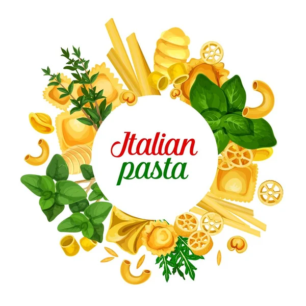 Banner de pasta italiana, hierbas y condimentos — Vector de stock