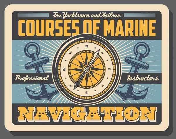 Escuela de patrón de embarcaciones, cursos marítimos, navegación — Archivo Imágenes Vectoriales