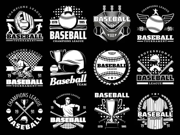 Juego de béisbol vector deportivo iconos y equipos — Archivo Imágenes Vectoriales