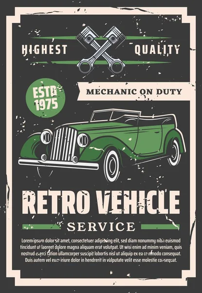 Bil reparationsservice, cabriolet och mekaniker på plikt — Stock vektor