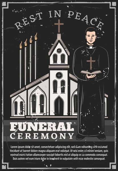 Serviço de cerimônia fúnebre, padre da igreja — Vetor de Stock