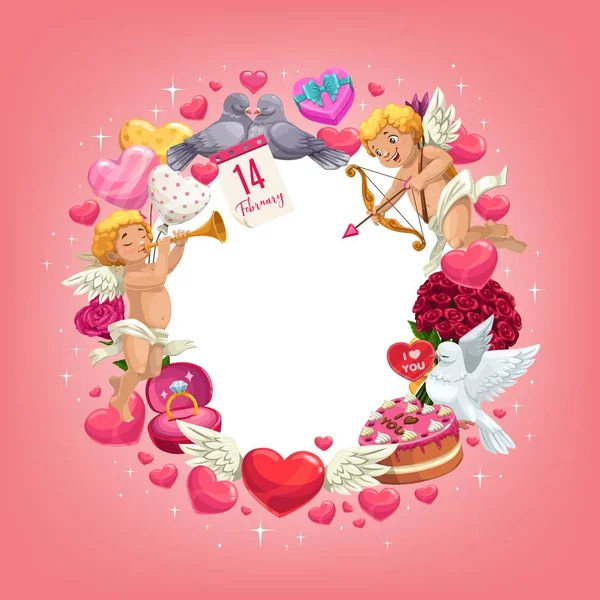 Sevgililer günü aşk tatil kalpleri ve hediyeler çerçeve — Stok Vektör