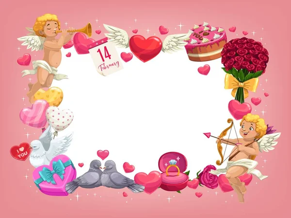 Coeurs Saint-Valentin et cadre cadeaux romantiques — Image vectorielle