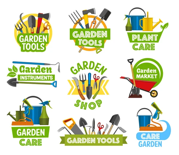 Gardening shop equipment, gardening icons — Stock Vector