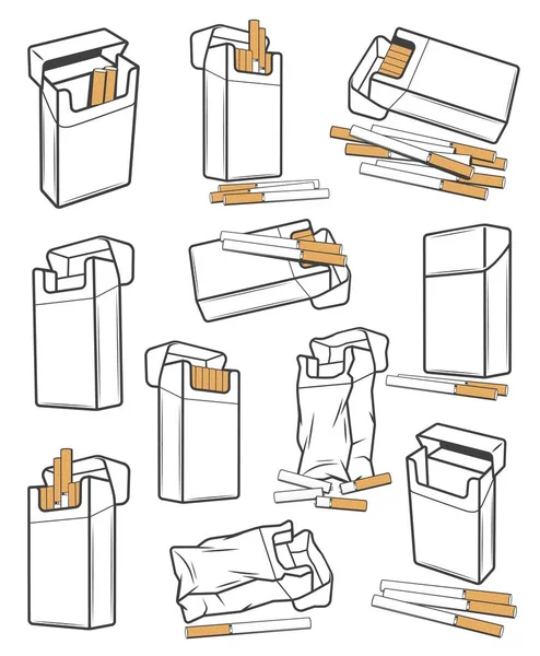 Geïsoleerde sigarettenpakjes. Sigaren, tabak pictogrammen — Stockvector