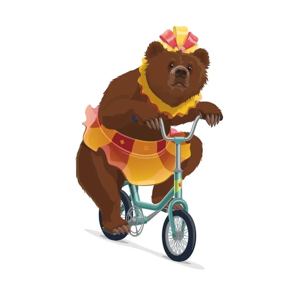 Geïsoleerde circus bear in rok rijden op de fiets — Stockvector