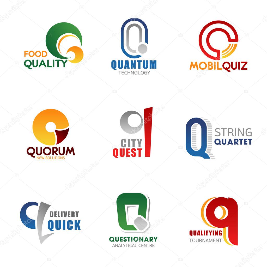Q letter corporate identity, business icons