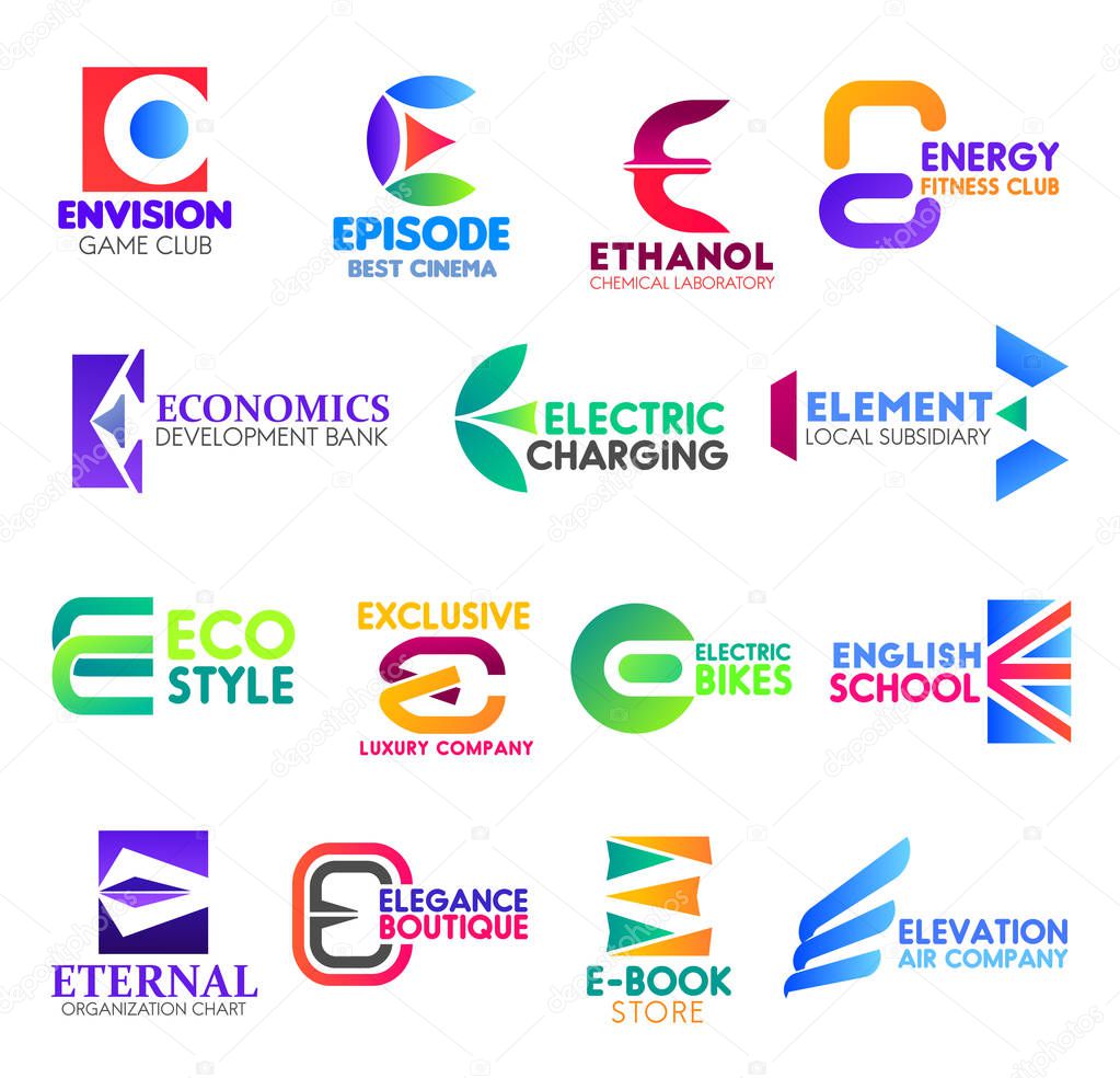 E letter corporate identity, business icons
