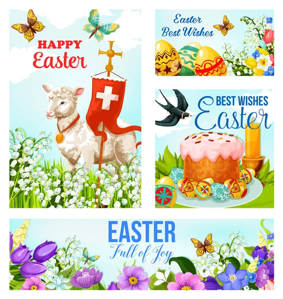 행복 한 십자가 부활절과 달걀 벡터 카드 — 스톡 벡터