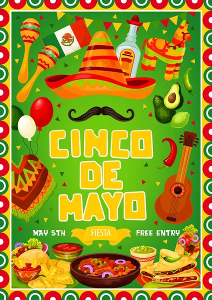 Pesta liburan Meksiko Cinco de Mayo makanan - Stok Vektor