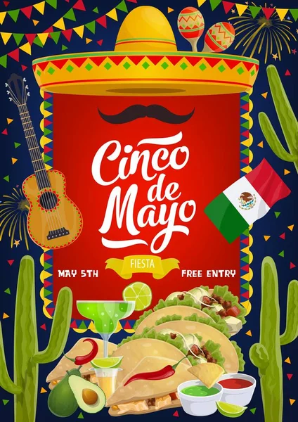 Meksiko Cinco de Mayo pesta perayaan makanan - Stok Vektor