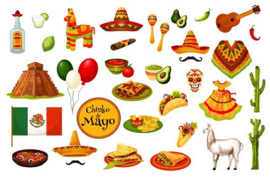 Cinco de Mayo holiday icons, Mexican culture clipart