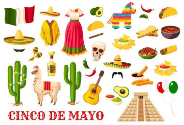 Cinco de Mayo traditional Mexican holiday symbols clipart