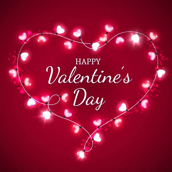Coeur Saint-Valentin avec ampoules rouges et roses — Image vectorielle