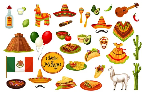 Cinco de Mayo ferie ikoner, Mexicansk kultur – Stock-vektor