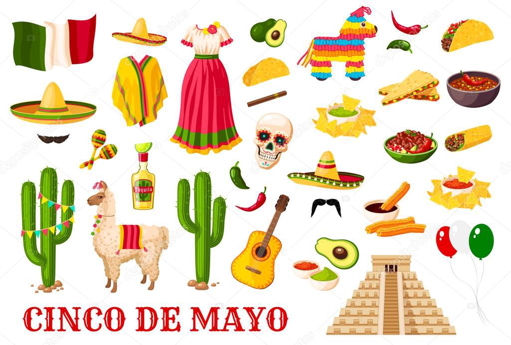 Cinco de Mayo traditional Mexican holiday symbols