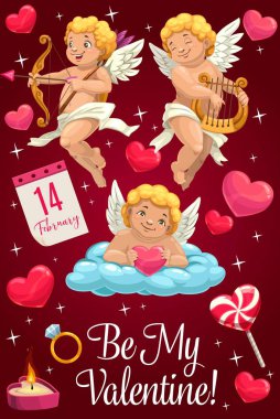 Hearts, Cupids, love arrows, ring. Be my Valentine clipart